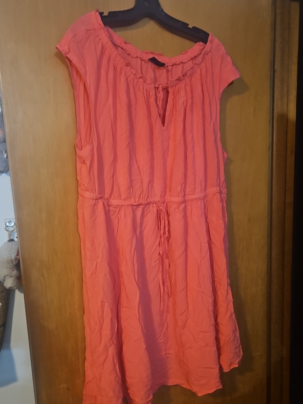 Torrid Coral Drawstring Midi Dress with Ruffle Neck